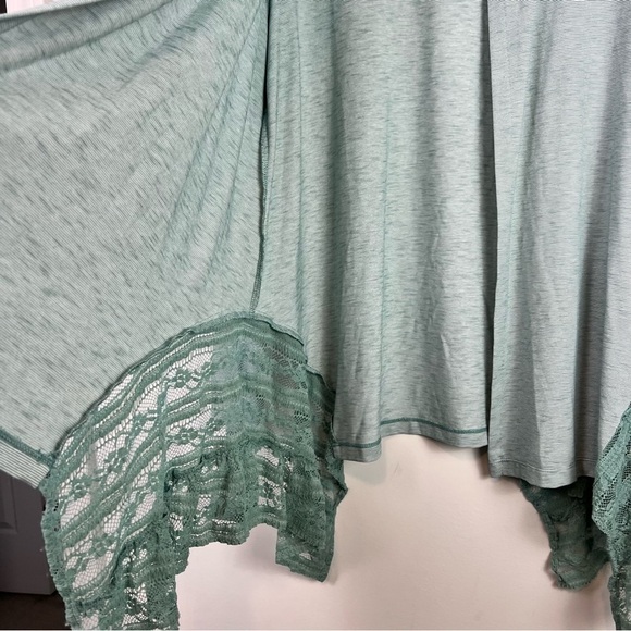 LOGO by Lori Goldstein Cardigan womens medium Open Front Stripe  w/ Lace Godets - Picture 4 of 9